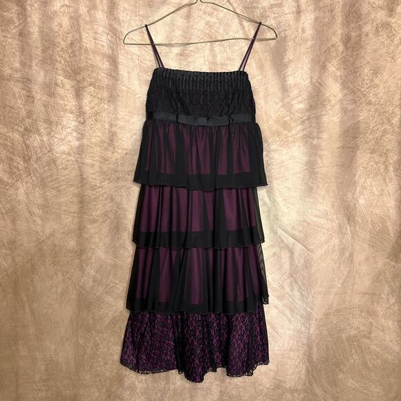 Jodi Kristopher Sleeveless Layered Tiered Dress Floral Lace Mesh Empire Waist - Picture 7 of 8